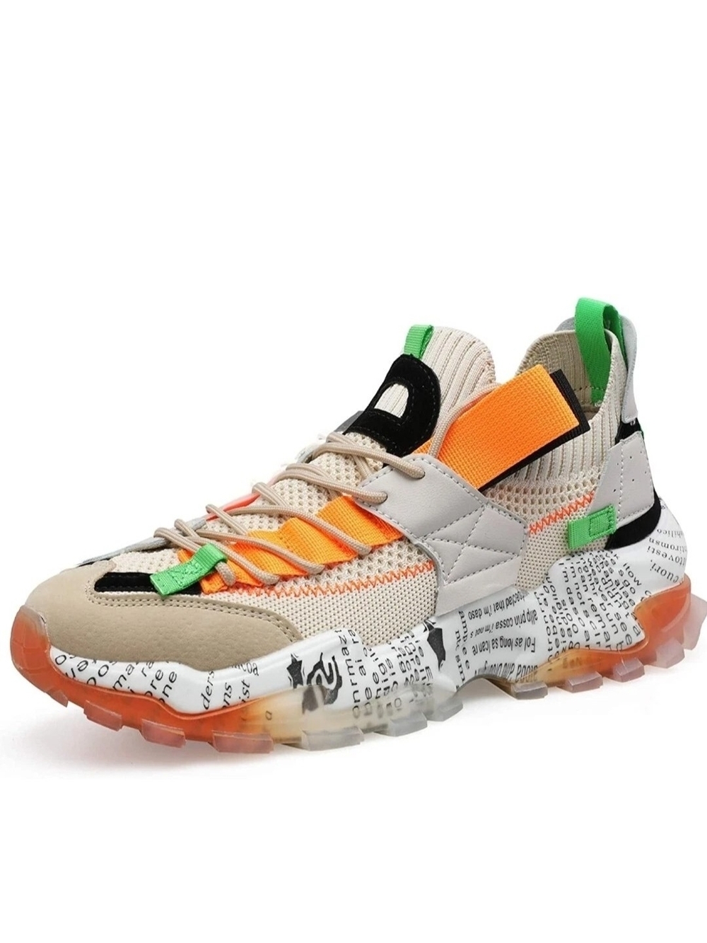 Source Unknown Beige Knit Sneakers with Orange and Green Accents